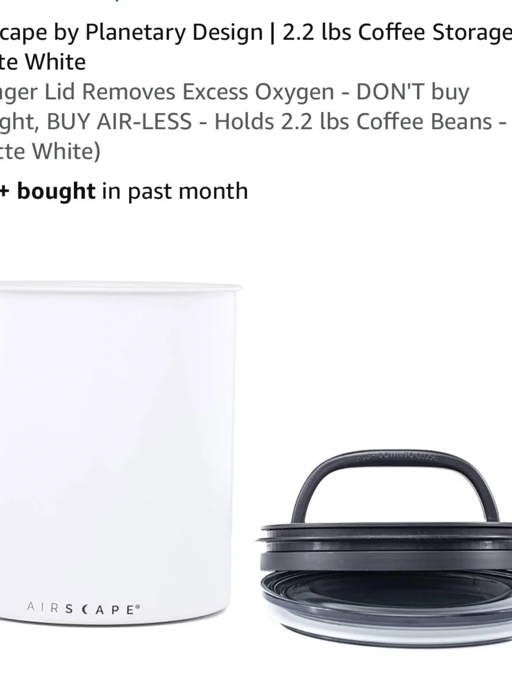 Airscape White Coffee Canister 160 ounces/1.2 Gallon